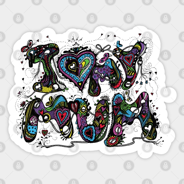 I Love My Mum Multicoloured Aussie Tangle on White Background Sticker by Heatherian